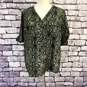 Elementz Black, Green & Ivory Short Sleeve Blouse Size 1X